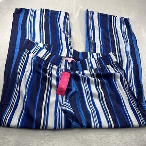 NWT Lilly Pulitzer XL Blue White Stripe Palazzo Wide Leg Lightweight Pants‎